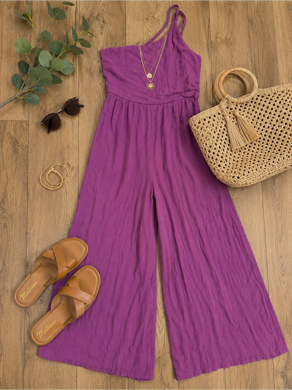 One-Shoulder Wide-Leg Jumpsuit in Vibrant Purple